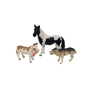 Schleich Wild Animal Lot of 3 Grey Wolf Pinto Mare American Spotted Donkey